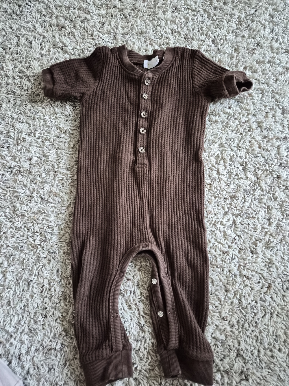 Jamie Kay Chocolate Brown Ribbed Short-Sleeve Romper